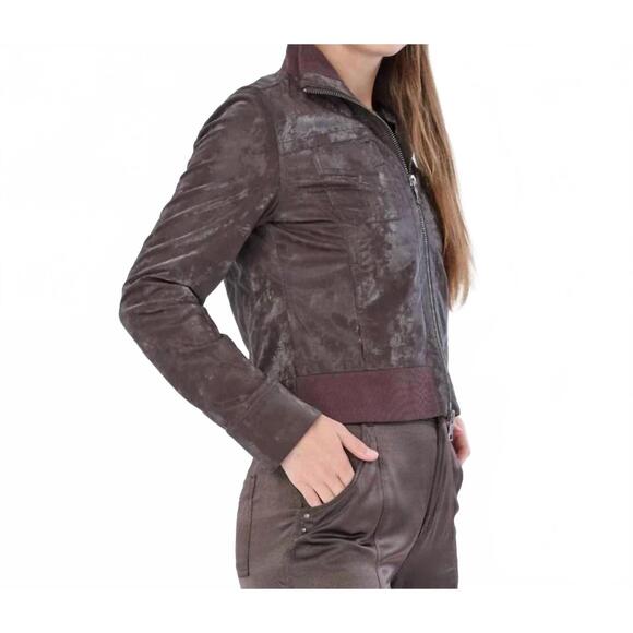 NEW MARRAKECH etna sueded patent leather jacket in black coffee - Picture 3 of 4